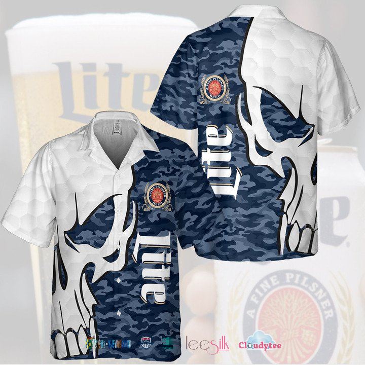 Miller Lite Navy Camo Skull Hawaiian Shirt – Hothot