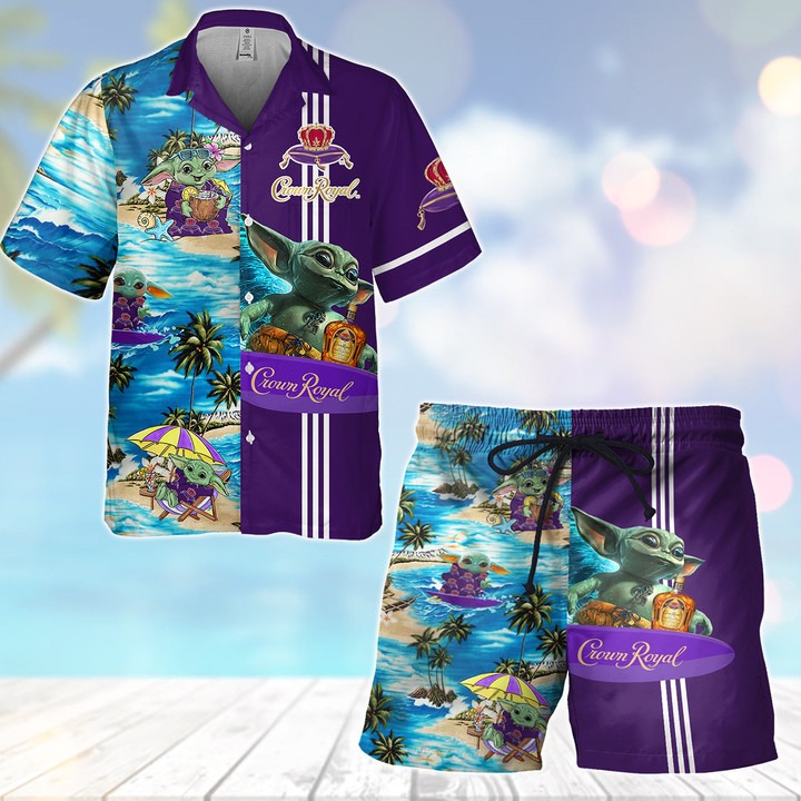 Baby Yoda Crown Royal On Beach Hawaiian Shirt And Short – Hothot