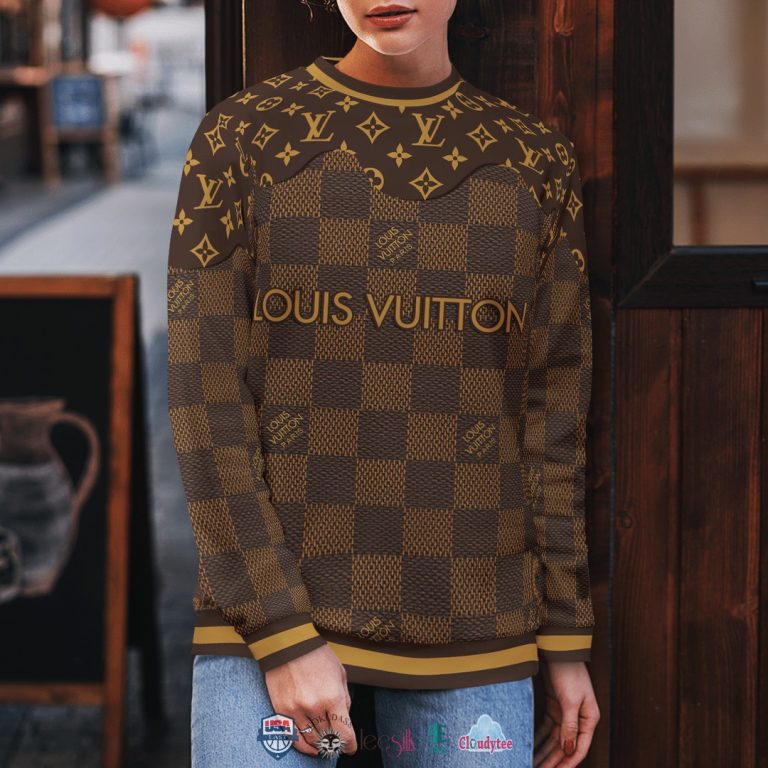 LV Louis Vuitton Paris Grey Premium 3D Ugly Sweater - Owl Fashion Shop