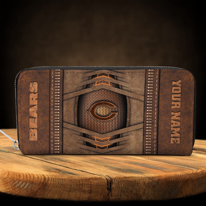 Chicago Bears Old Leather Texture Custom Name Zip Wallet – Hothot