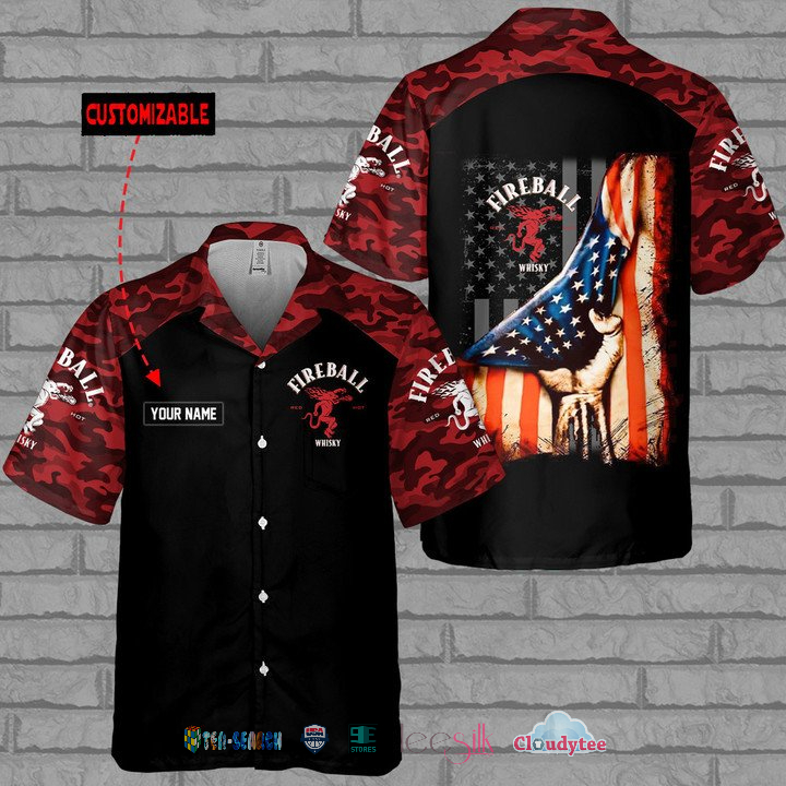 Fireball American Flag Custom Name Hawaiian Shirt – Hothot