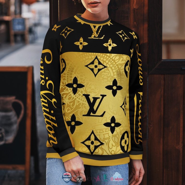 Best Quality Louis Vuitton Orange Black 3D Ugly Sweater
