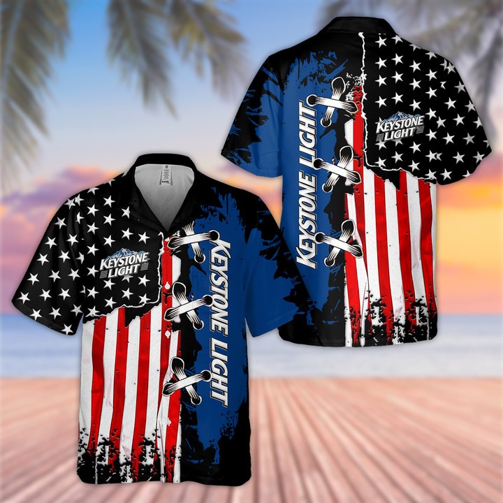Keystone Light American Flag Hawaiian Shirt – Hothot