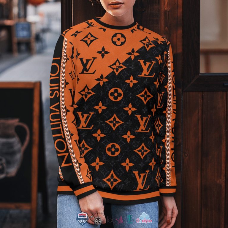 NICE) Louis Vuitton Orange Black 3D Ugly Sweater - Hothot