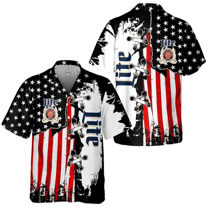 Miller Lite American Flag Hawaiian Shirt – Hothot