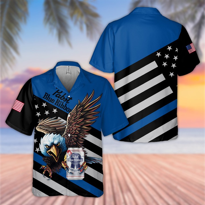 Pabst Blue Ribbon Eagle American Flag Hawaiian Shirt – Hothot