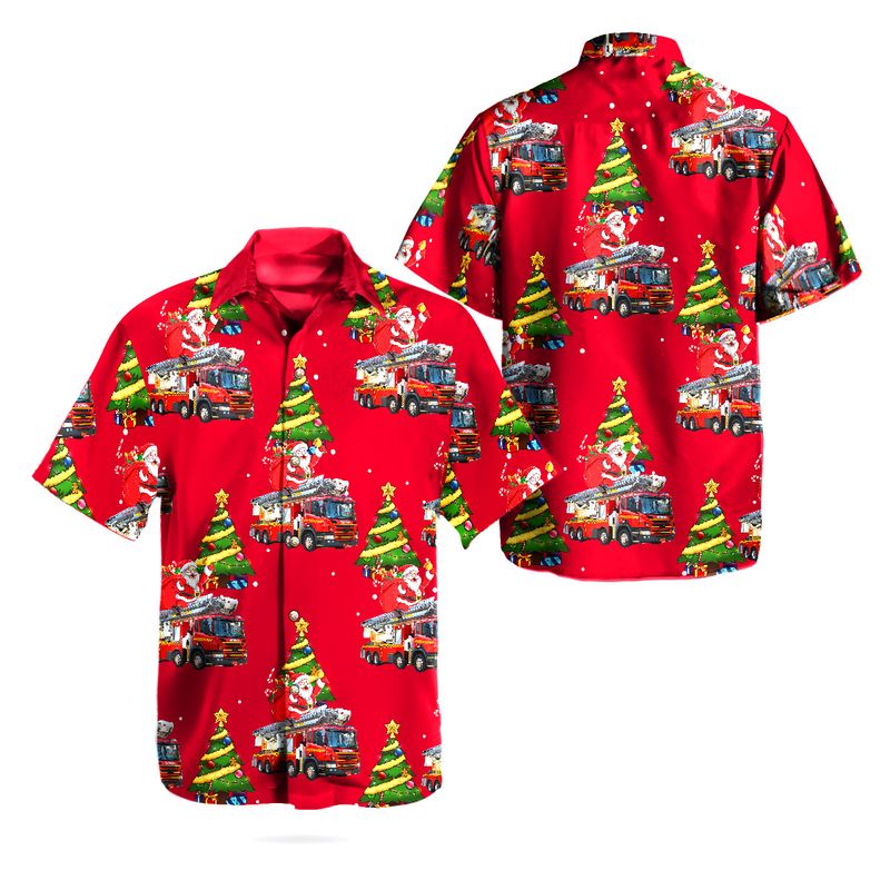 Northern Territory Fire and Rescue Service NTFRS Aerial Ladder Truck SCANIA Christmas Hawaiian Shirt – Hothot