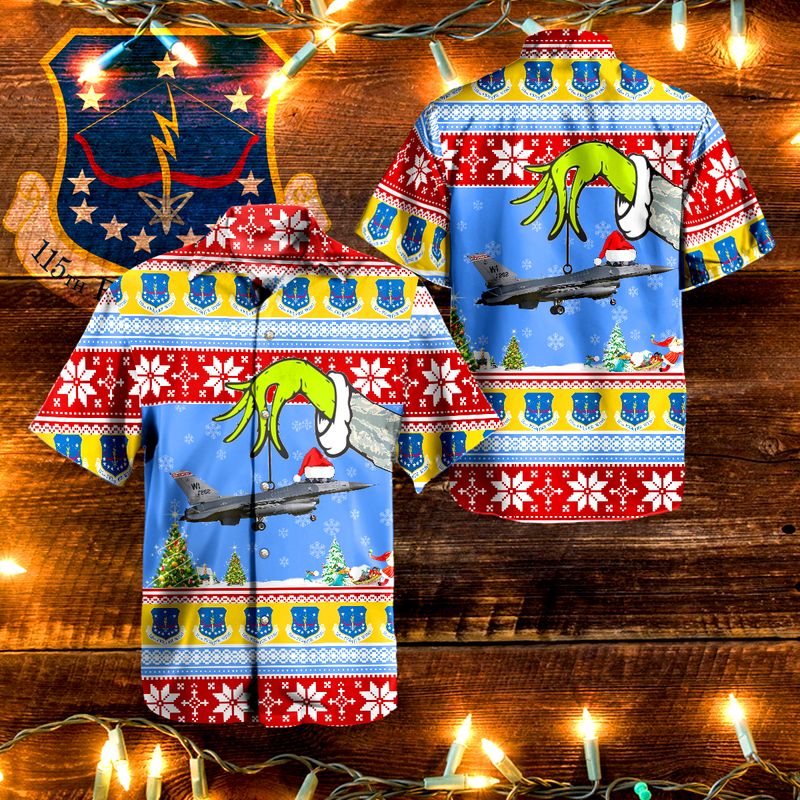 Wisconsin Air National Guard 115th Fighter Wing General Dynamics F-16C Fighting Falcon Ugly Christmas Hawaiian Shirt – Hothot