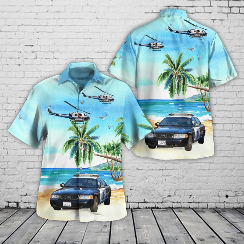 California San Diego County Department Ford Crown Victoria And Bell 205A-1 Hawaiian Shirt – Hothot