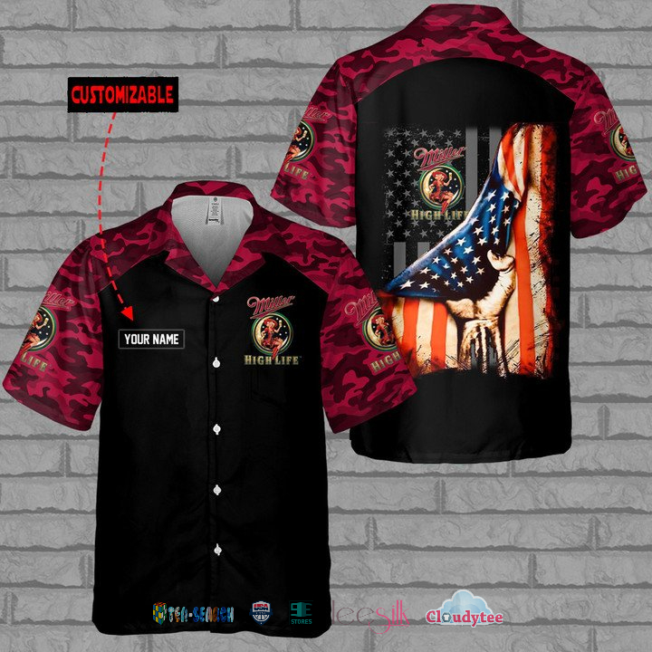 Miller High Life US Flag Custom Name Hawaiian Shirt – Hothot