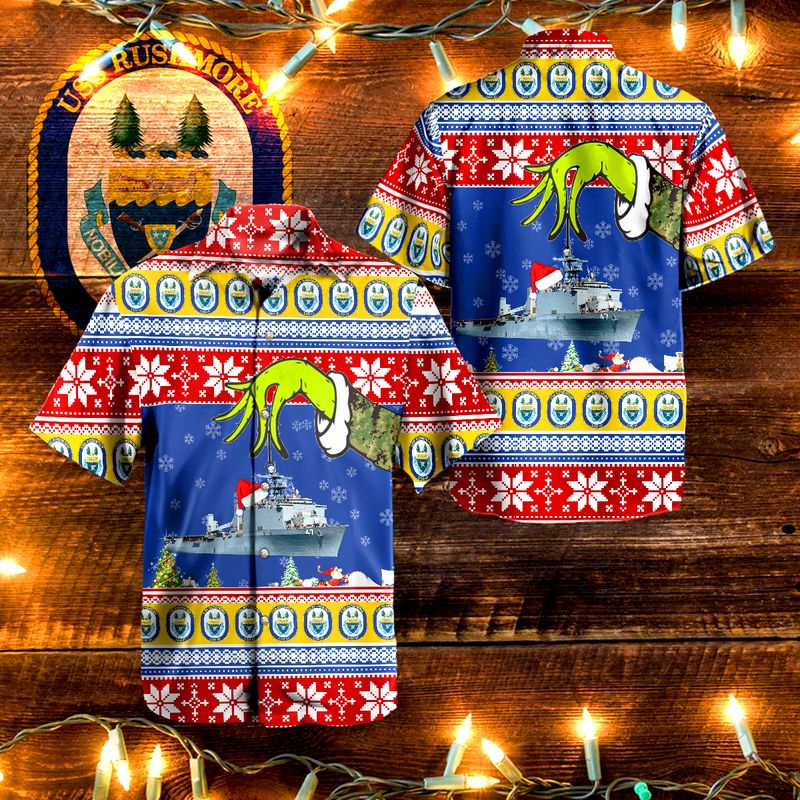 US Navy USS Rushmore LSD-47 Ugly Christmas Hawaiian Shirt – Hothot