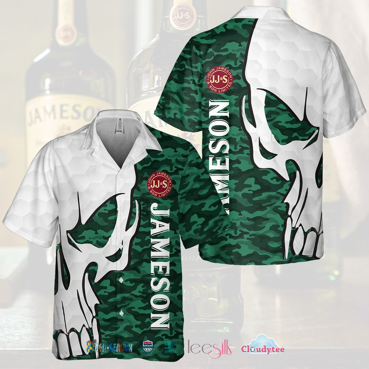 Jameson Irish Whiskey Army Green Camo Skull Hawaiian Shirt – Hothot