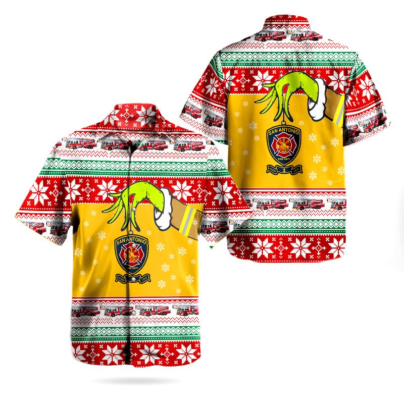 San Antonio Fire Department Aerial Platform Fire Truck Ugly Christmas Hawaiian Shirt – Hothot