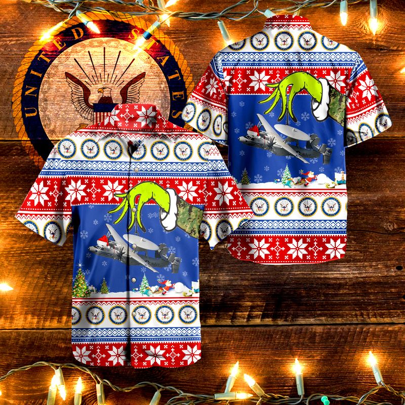 US Navy Grumman E-2C Hawkeye G-123 Ugly Christmas Hawaiian Shirt – Hothot