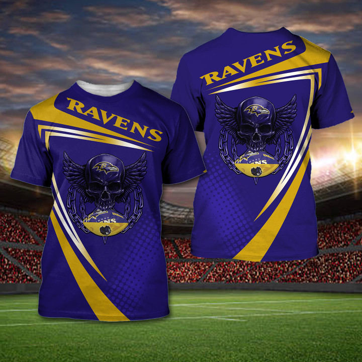 Baltimore Ravens NFL Skull Sporty 3D All Over Print Shirt – Hothot