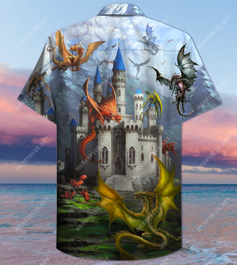 Fantasy Dragons On The Castle Unisex Hawaiian Shirt 3D All Over Print Men Women Unisex Model 502 – Hothot