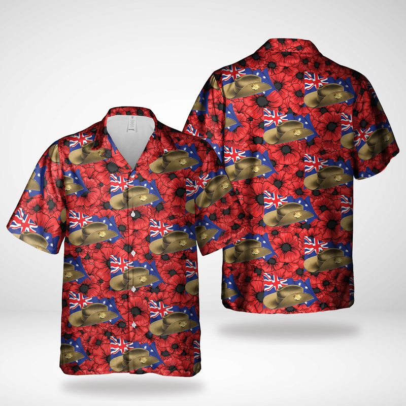 Australia ANZAC Day Slouch Hat Red Poppy Hawaiian Shirt – Hothot