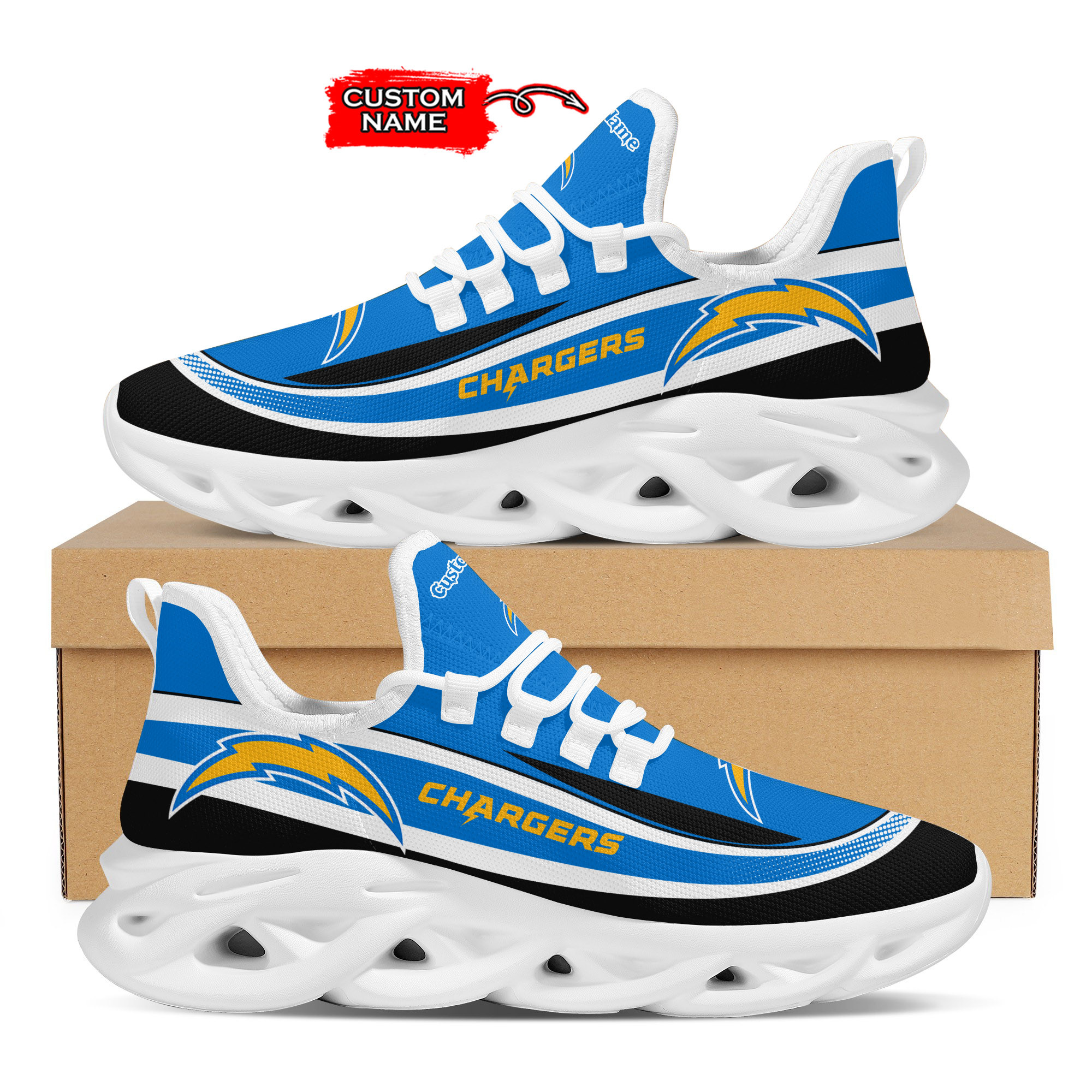 Los Angeles Chargers Nfl Custom Name Clunky Max Soul Shoes Sneakers For Mens Womens Personalized Gifts – Hothot