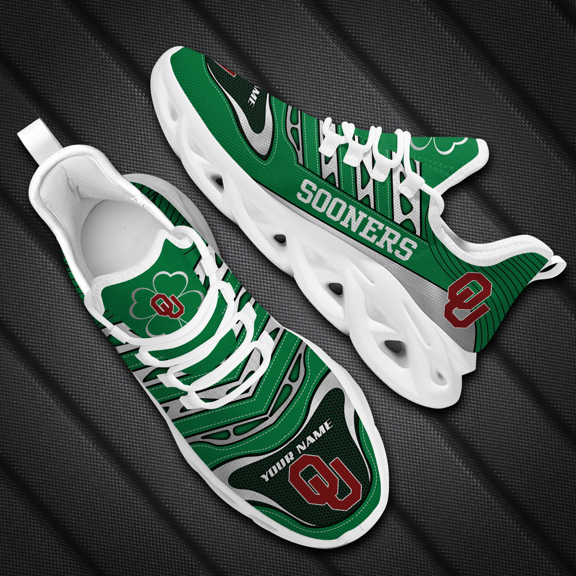 Oklahoma Sooners Ncaa St Patricks Day Shamrock Custom Name Clunky Max Soul Shoes Sneakers For Mens Womens – Hothot