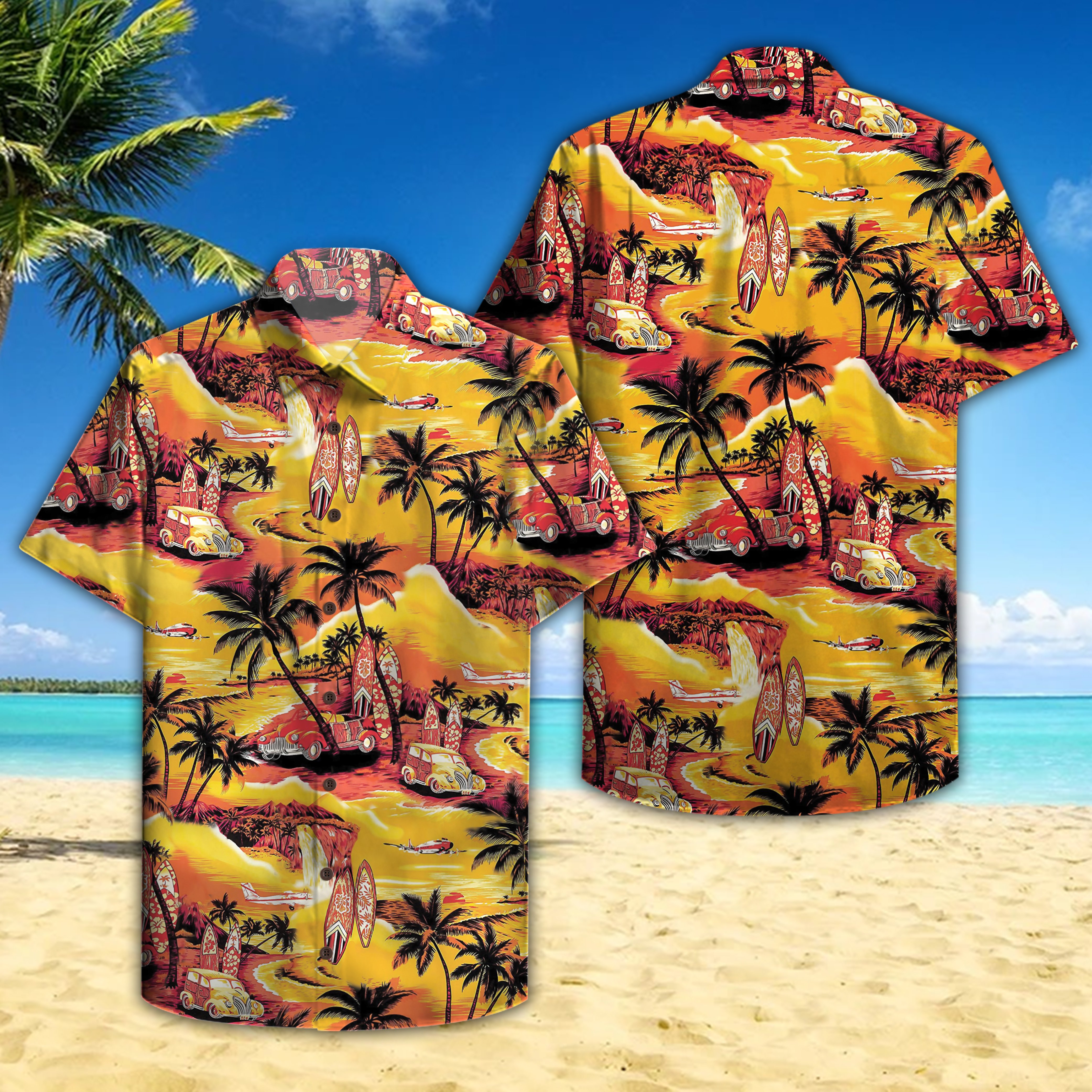 90s Orange Yellow Hawaiian Sunset Hawaiian Shirt For Men Women – Hothot