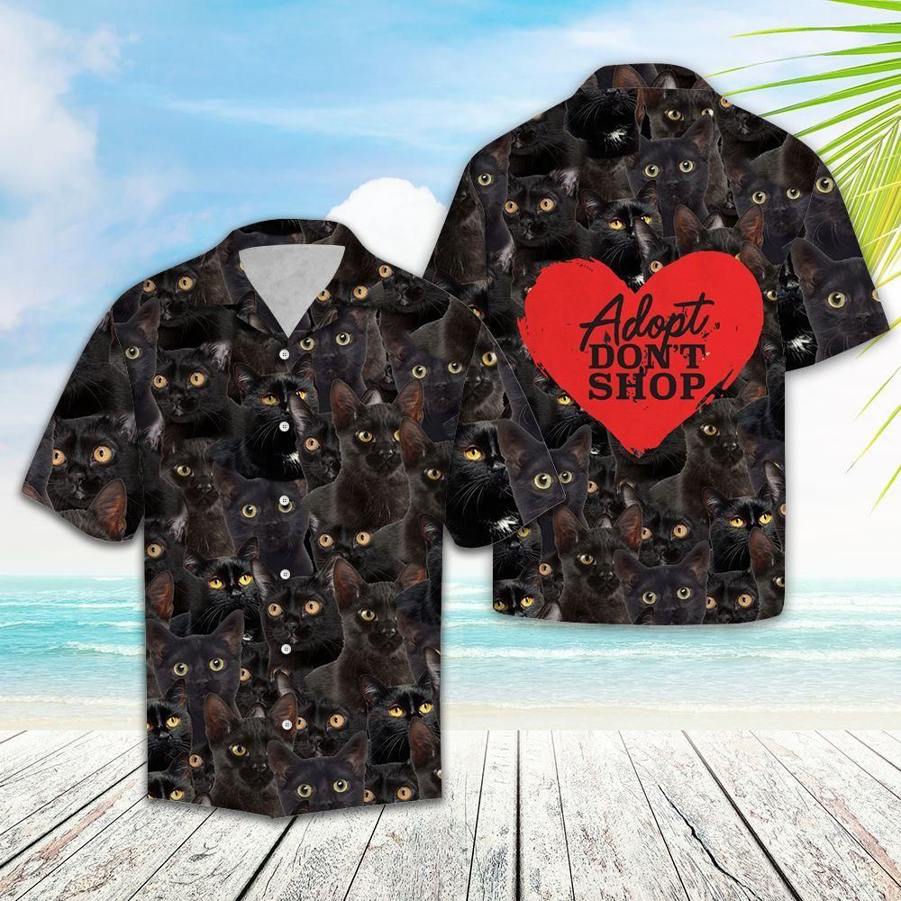 Adopt Dont Shop Cute Cat Black Nice Design Hawaiian Shirt For Men Women – Hothot