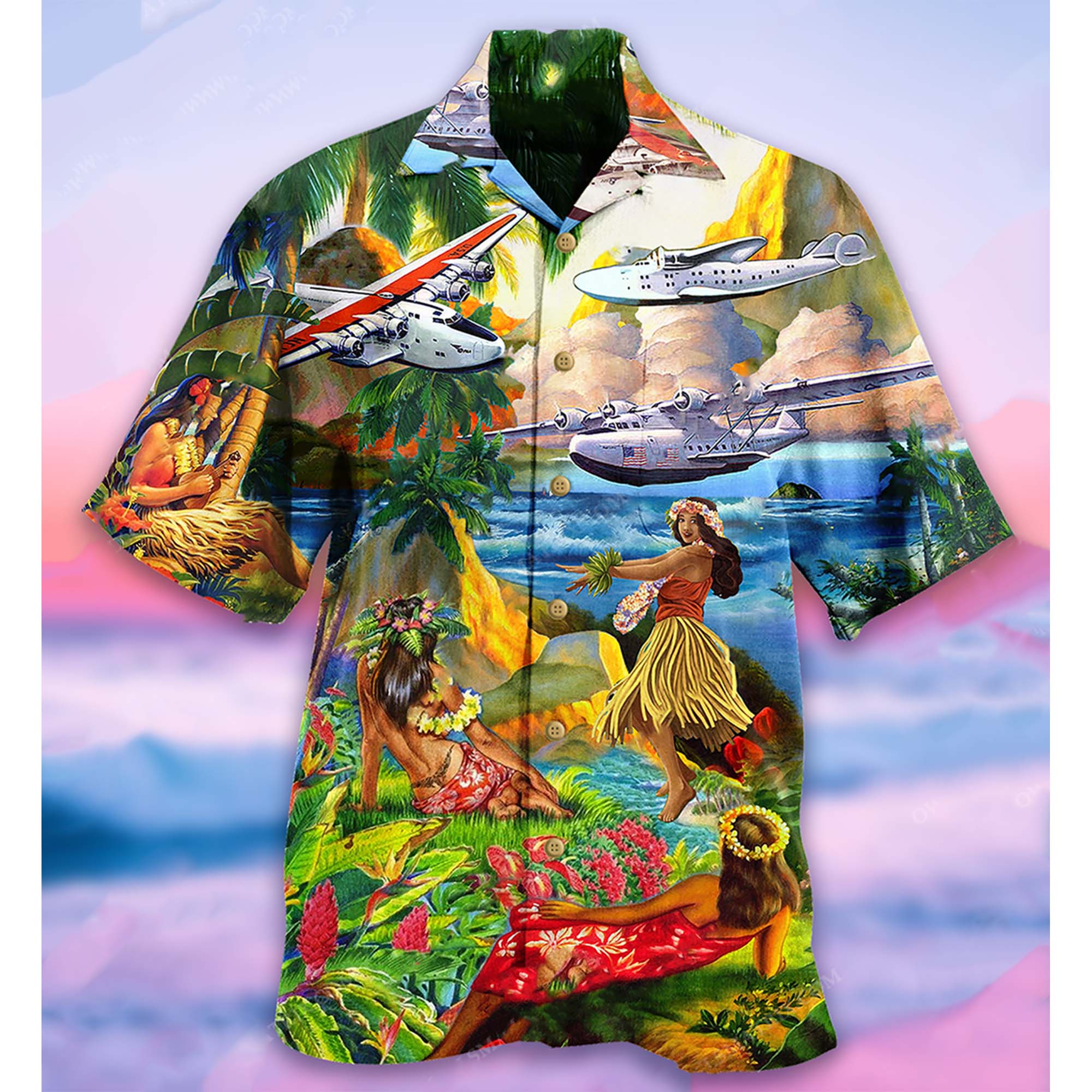 Airplane Love Hawaii Forever Tropical Hawaiian Aloha Shirt For Men Women – Hothot