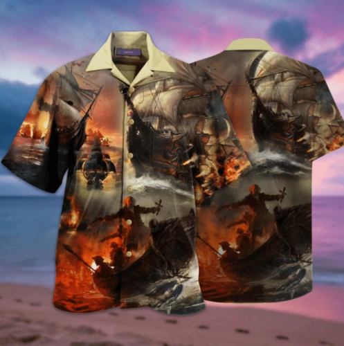 Amazing Fighting Pirate Ships Hawaiian Shirt For Men Women – Hothot