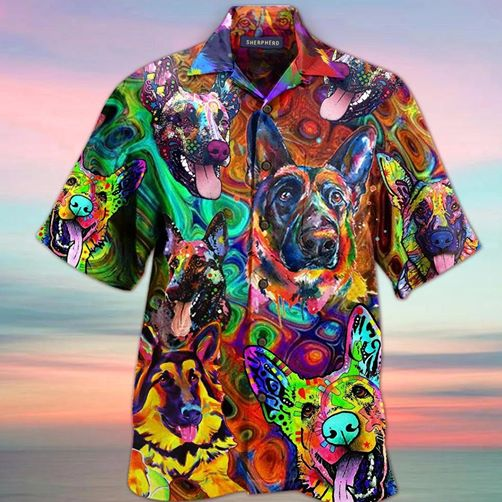 German Shepherd Colorfull Hippie Hawaiian Shirt For Men Women – Hothot