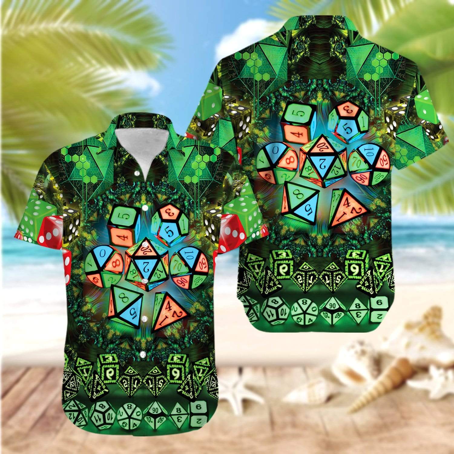 Glowing Kaleidoscope Dice Luck Green Hawaiian Aloha Shirt For Men Women – Hothot