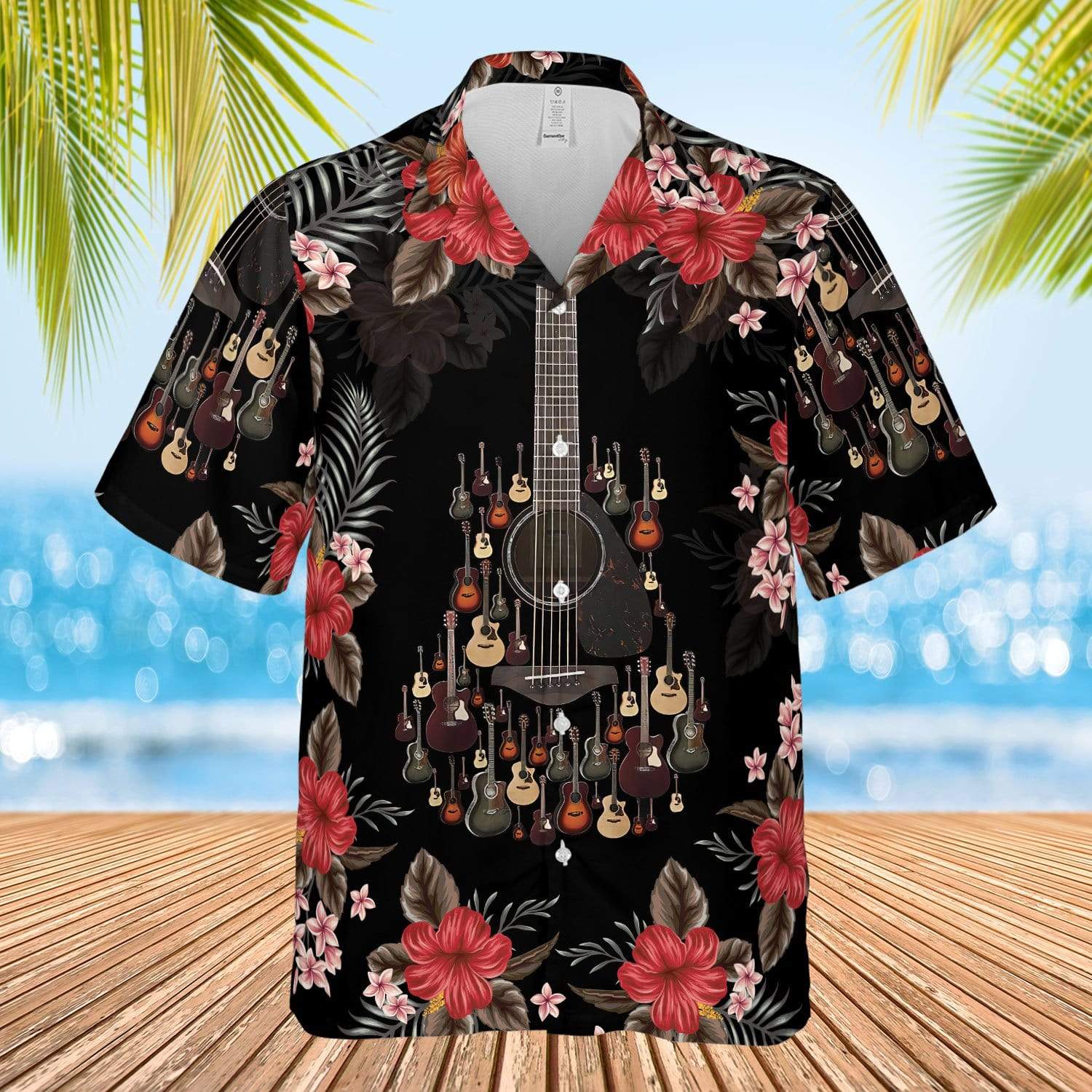 Guitar Combine Red Black Floral Hawaiian Shirt For Men Women – Hothot
