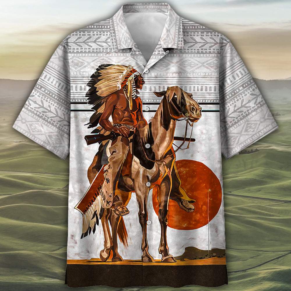 Native American Chief Riding Horse Hawaiian Shirt For Men Women – Hothot