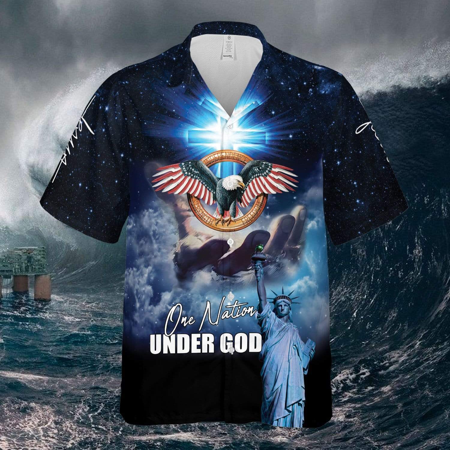 Patriotic Eagle One Nation Under God Galaxy Sky Hawaiian Shirt For Men Women – Hothot