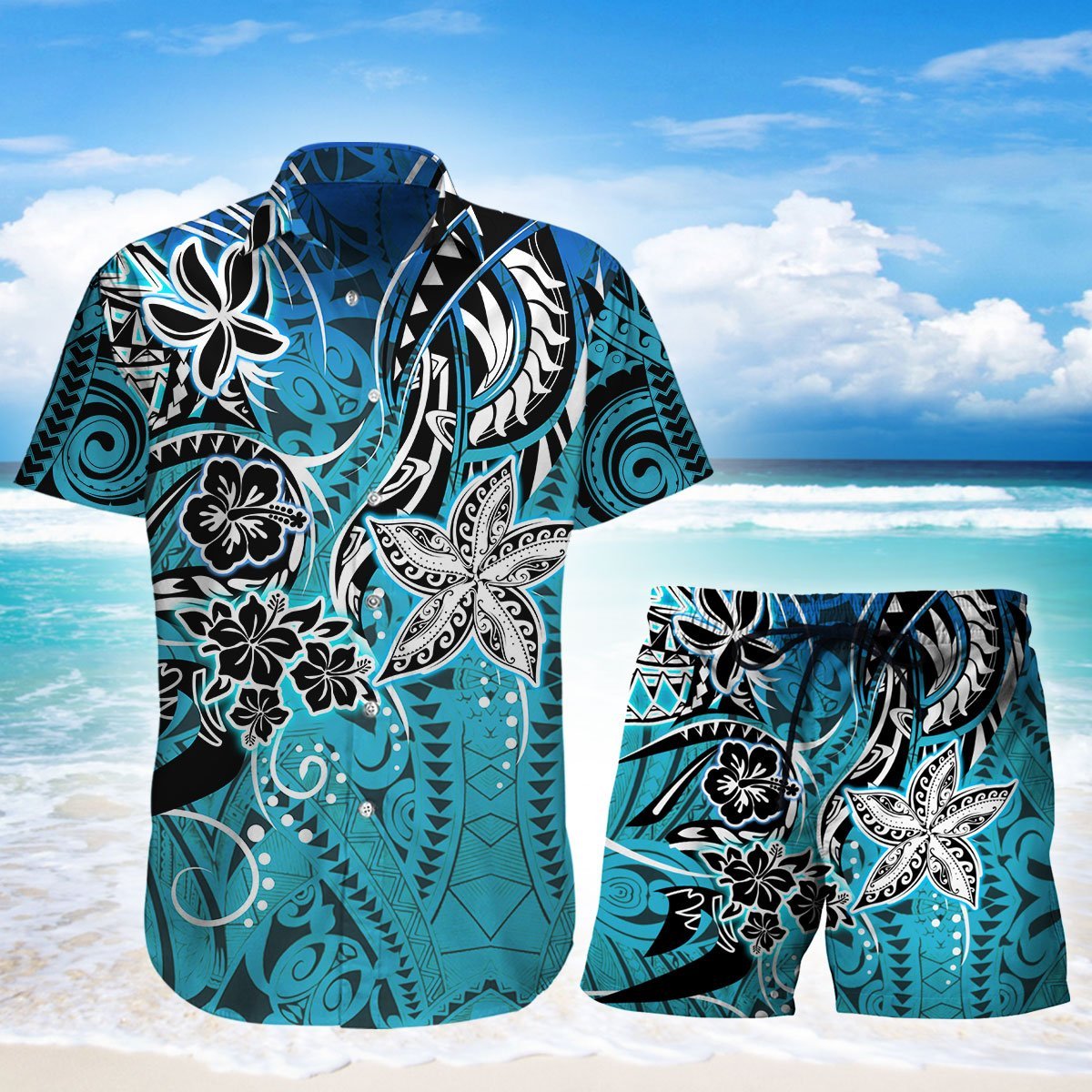 Polynesian Tattoo Hawaiian Shirt Set For Men Women – Hothot