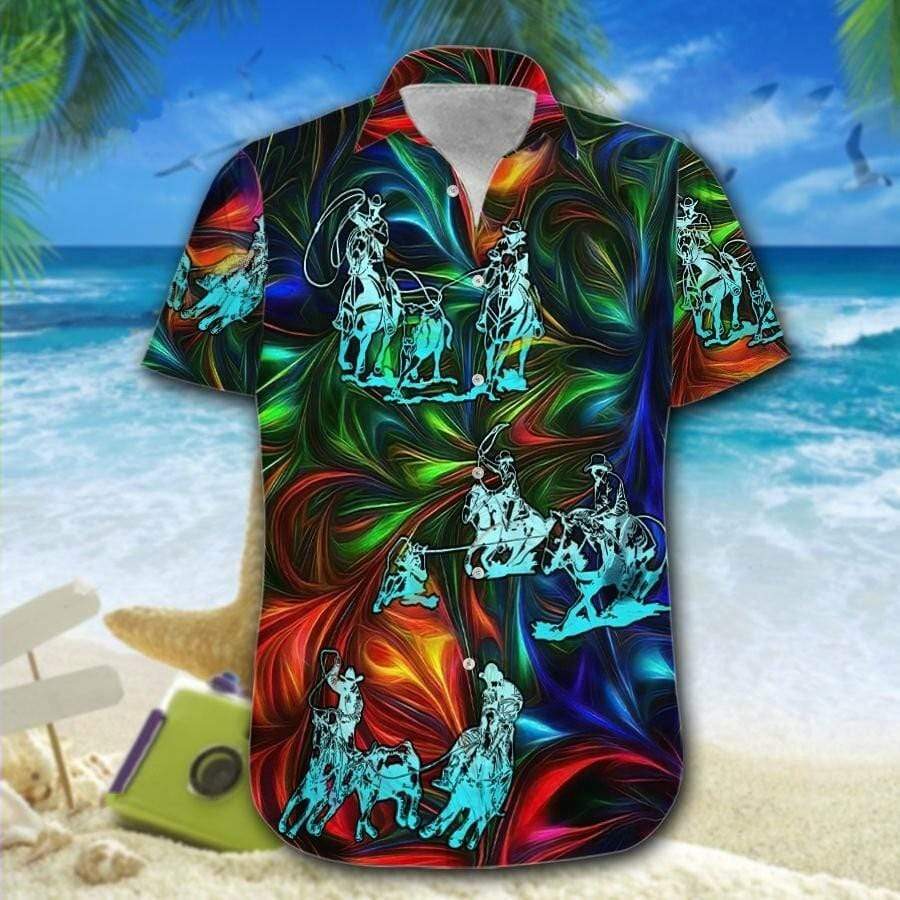 Team Roping Neon Hawaiian Shirt For Men Women – Hothot