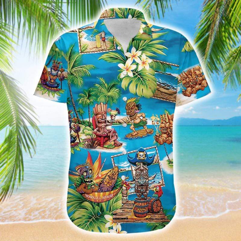 Tiki Surfing Enjoy Summer Blue Tropical Hawaiian Shirt For Men Women – Hothot