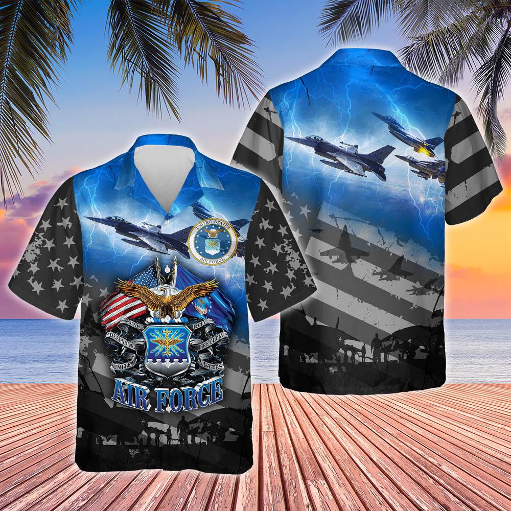 Us Air Force Blue Black Flag Hawaiian Shirt For Men Women – Hothot