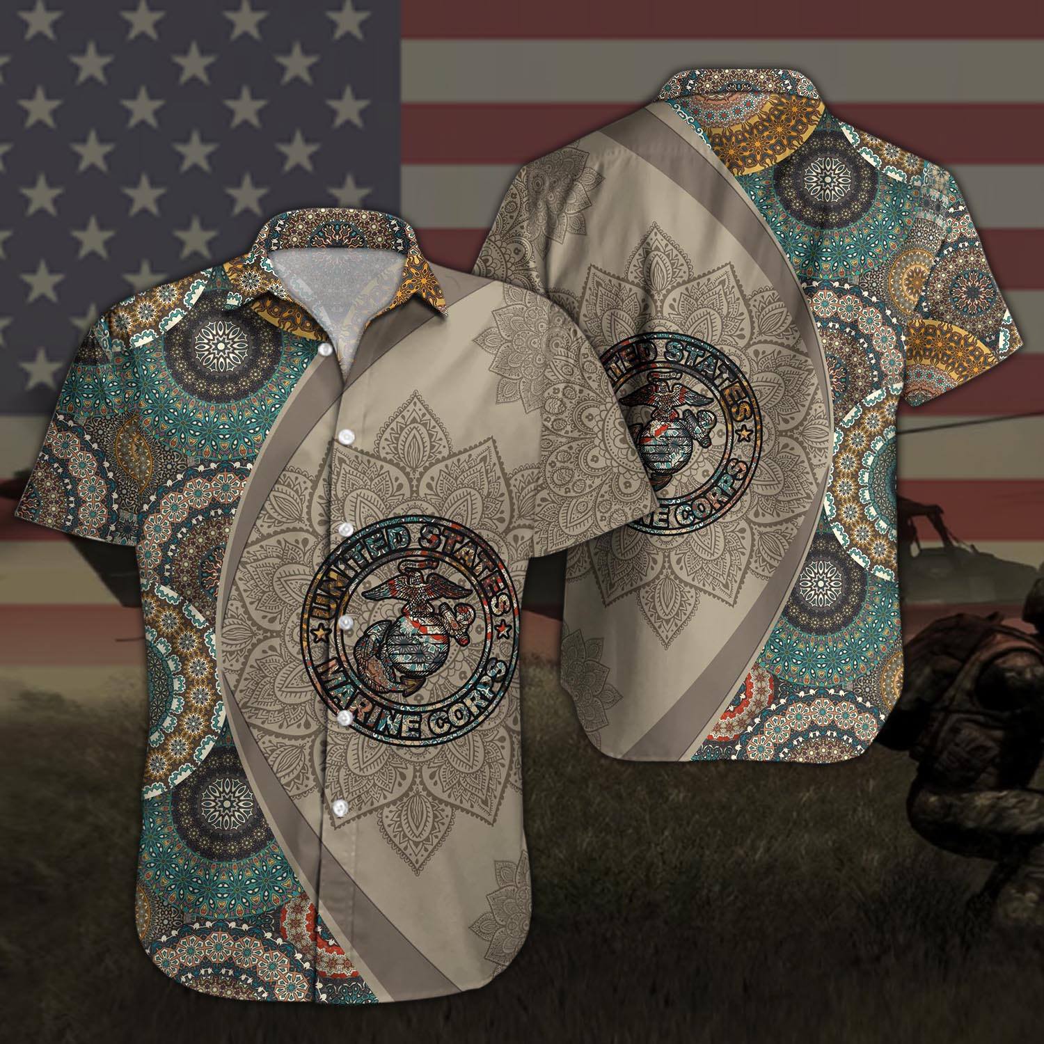 Us Marine Corps Mandala Brown Aloha Hawaiian Shirt For Men Women – Hothot