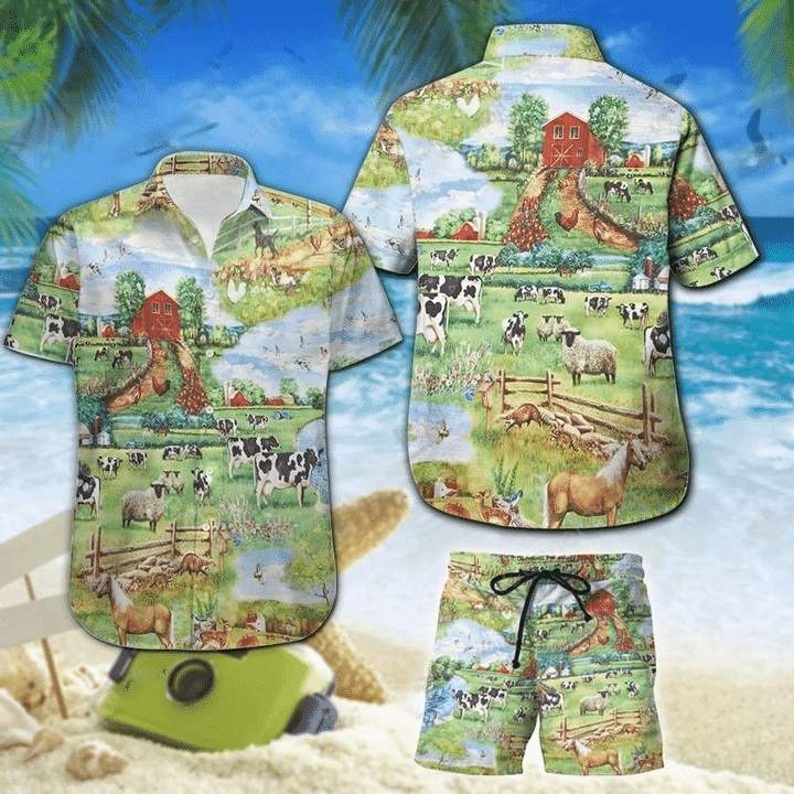 Vintage Farm House Hawaiian Shirt Set For Men Women – Hothot