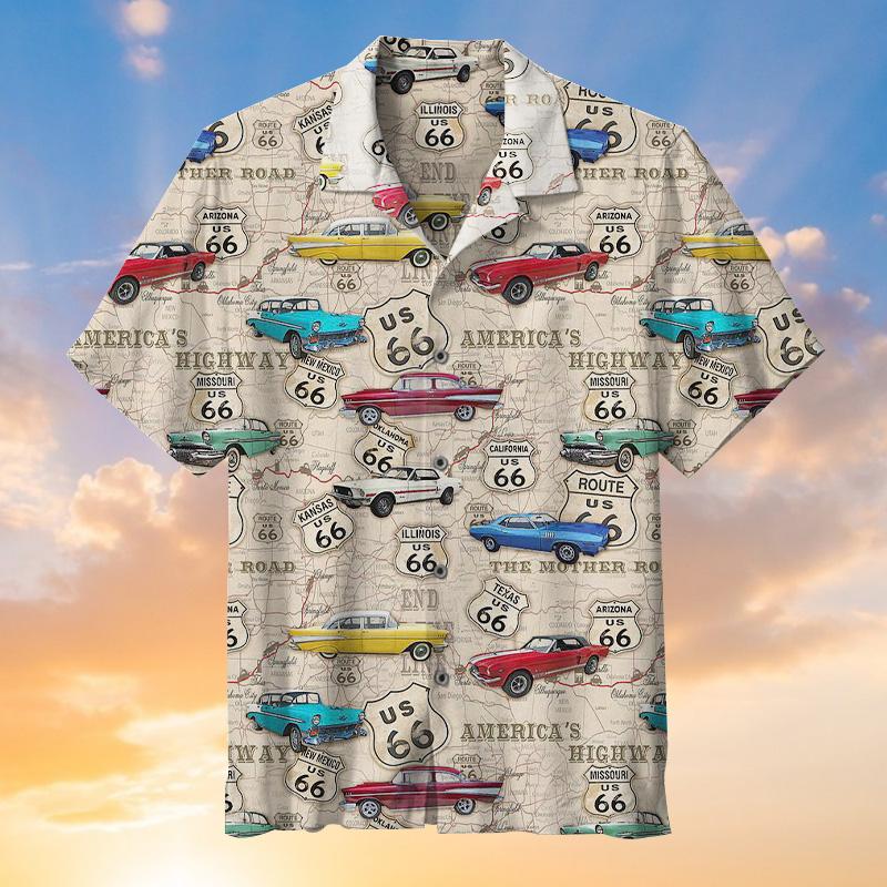 Vintage Muscle Car On Route 66 Hawaiian Shirt For Men Women – Hothot