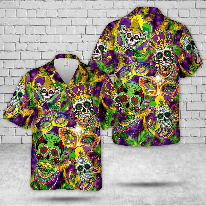 Mardi Gras Sugar Skull Hawaiian Shirt – Hothot