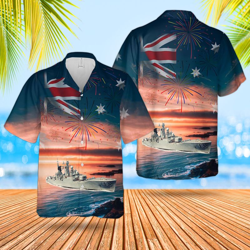 Royal Australian Navy RAN HMAS Stuart DE 48 River-class Destroyer Escort Hawaiian Shirt – Hothot