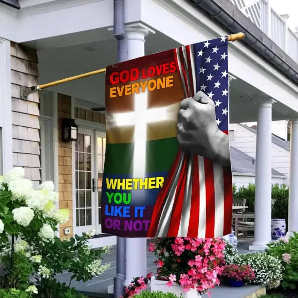 God Loves Everyone Whether You Like It Or Not LGBT House Flag Garden Flag – Hothot