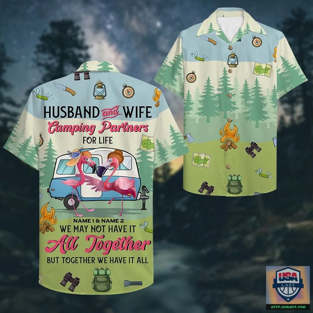 Camping Couple Flamingo Husband And Wife Personalized Hawaiian Shirt – Usalast