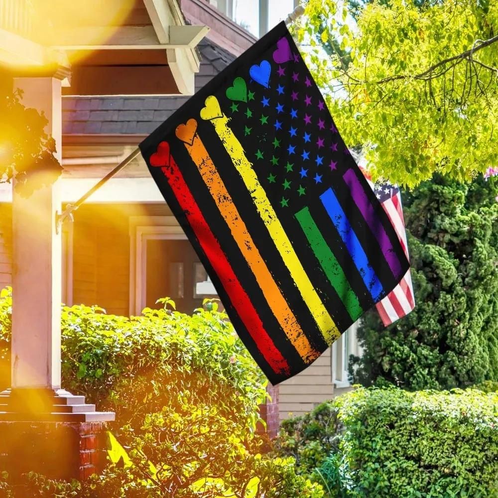 LGBT Rainbow Hearts House Flag Garden Flag – Hothot