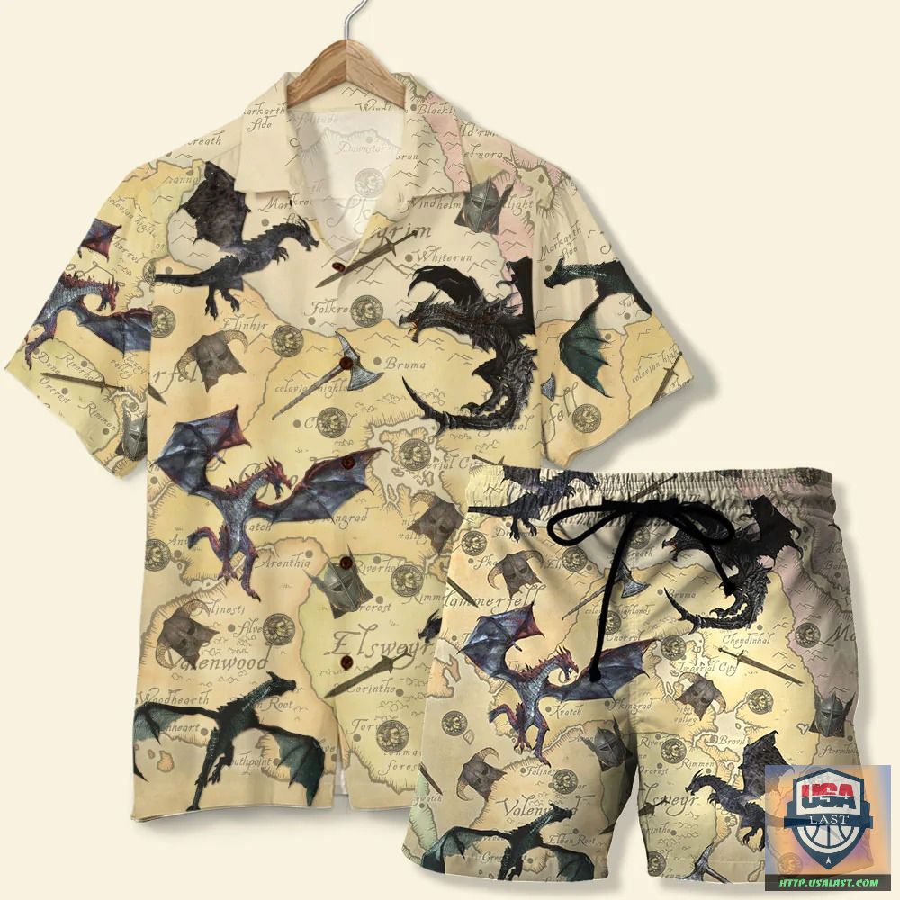 Skyrim The Game With Dragons And Old Tamriel Map Pattern Hawaiian Shirt – Usalast