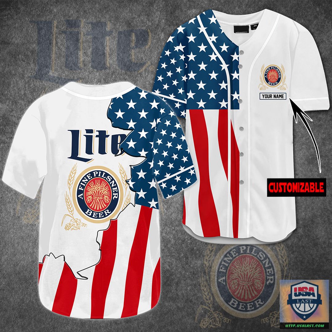 Miller Lite U.S Flag Custom Name Baseball Jersey – Usalast