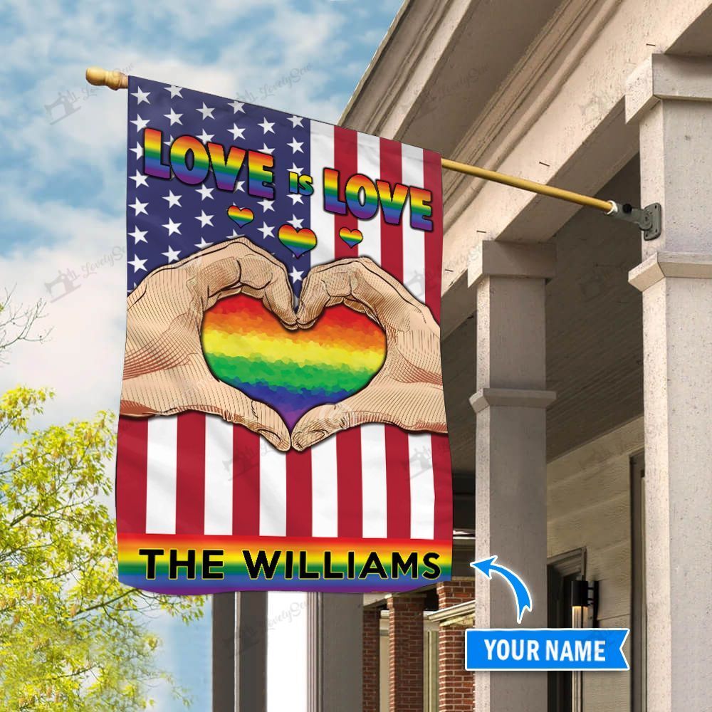 Hand Heart Love Is Love LGBT Custom Name Flag – Hothot