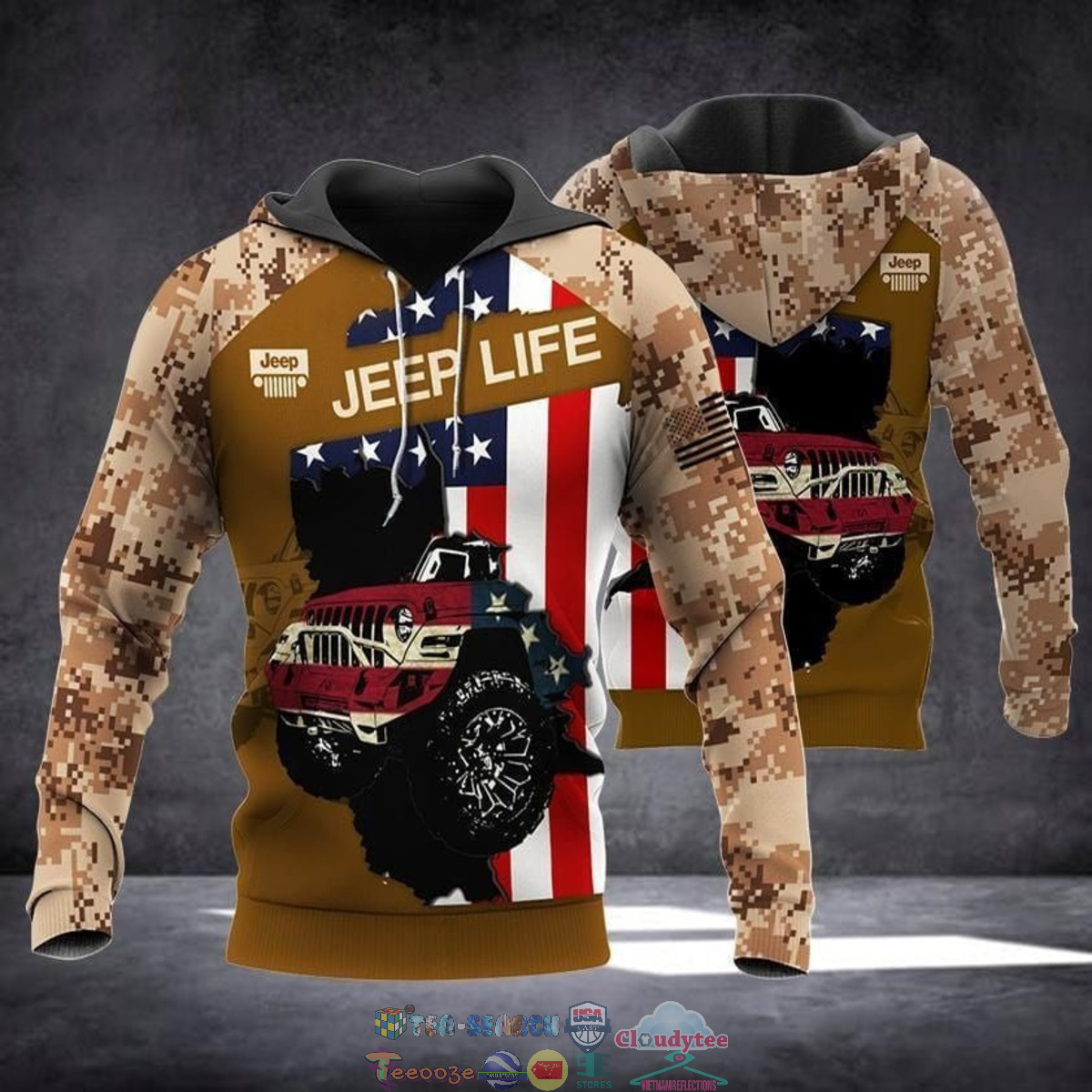 Jeep Life American Flag Camo 3D hoodie and t-shirt – Saleoff