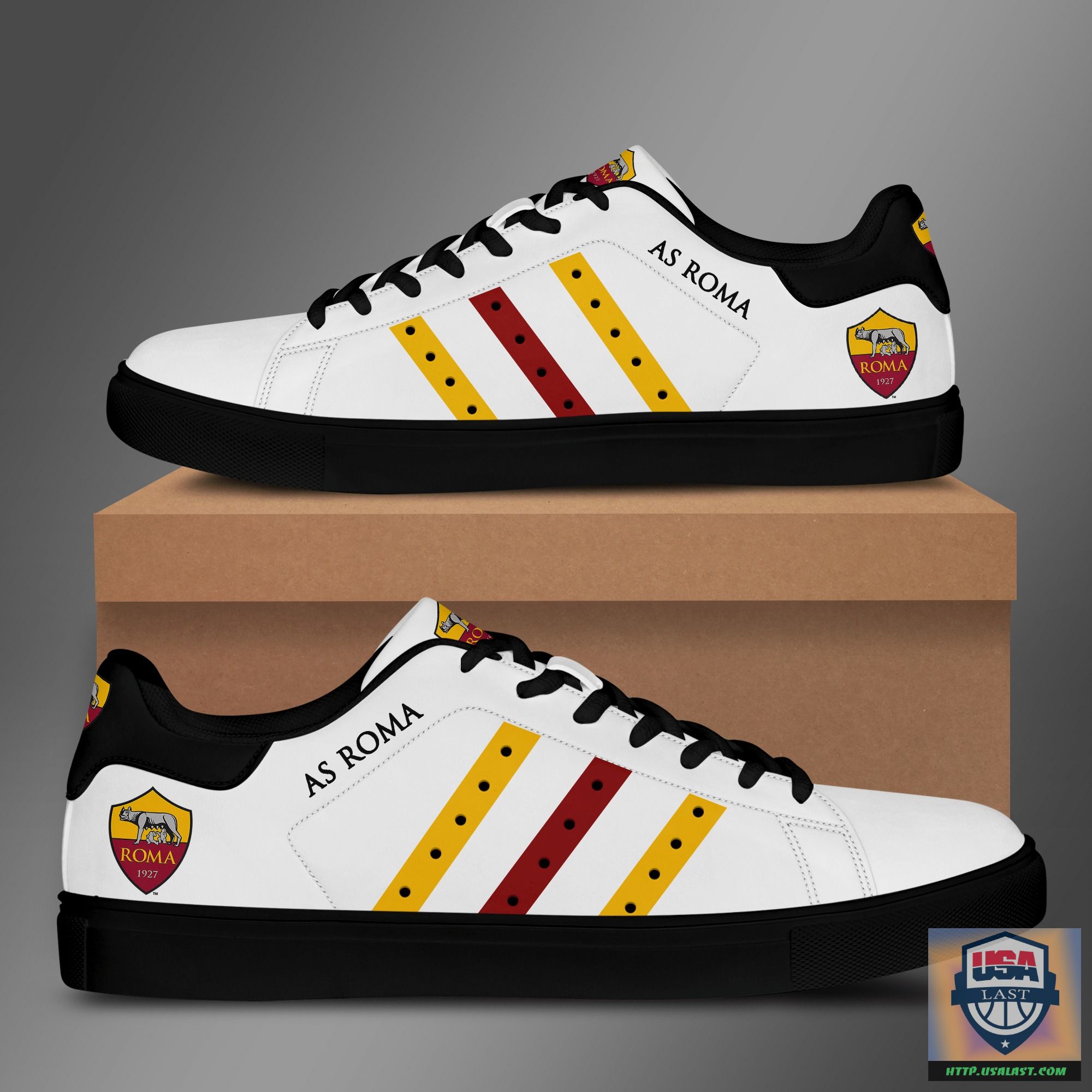 A.S. Roma White Stan Smith Shoes – Yellow Red Stripes – Usalast