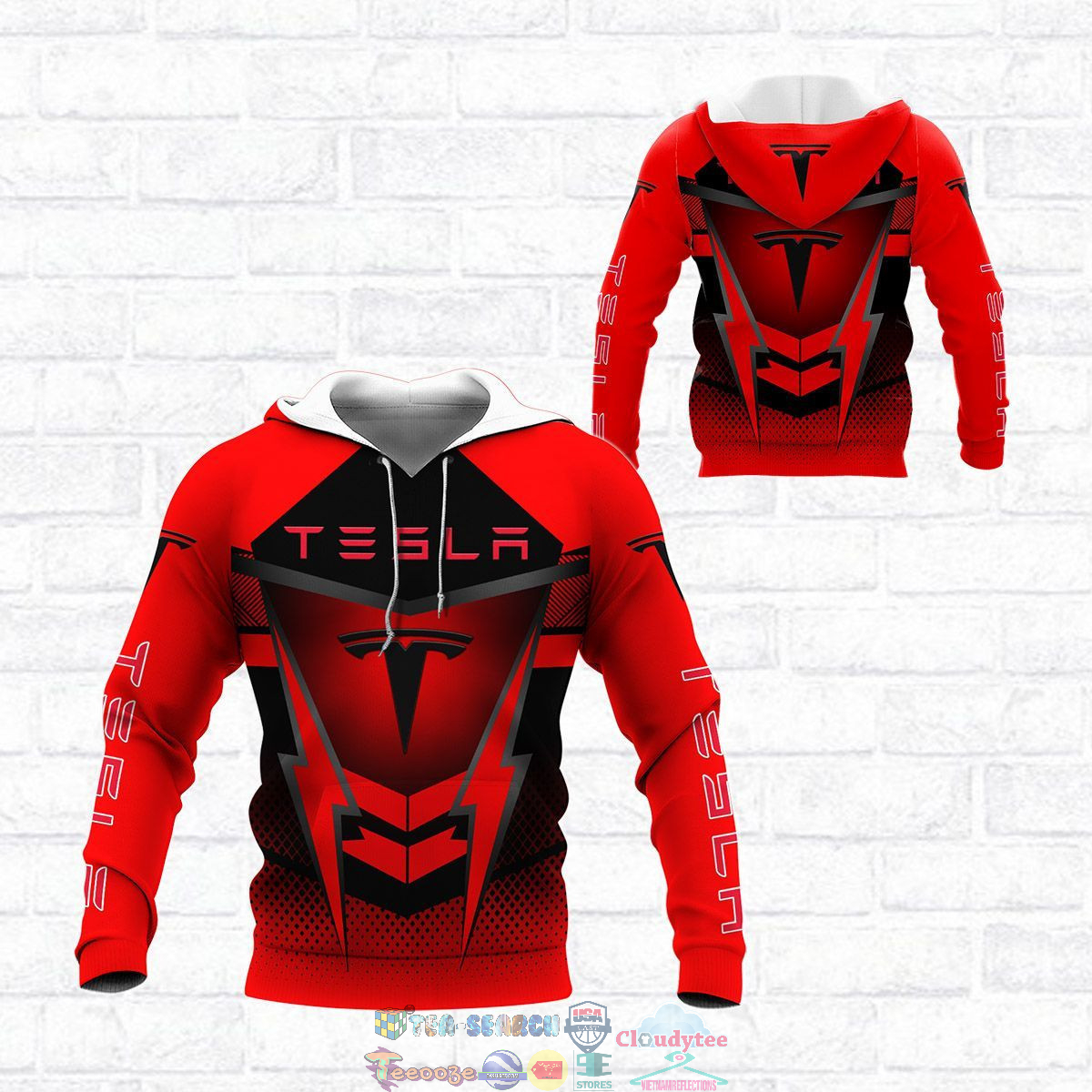 Tesla Red ver 2 3D hoodie and t-shirt- Saleoff